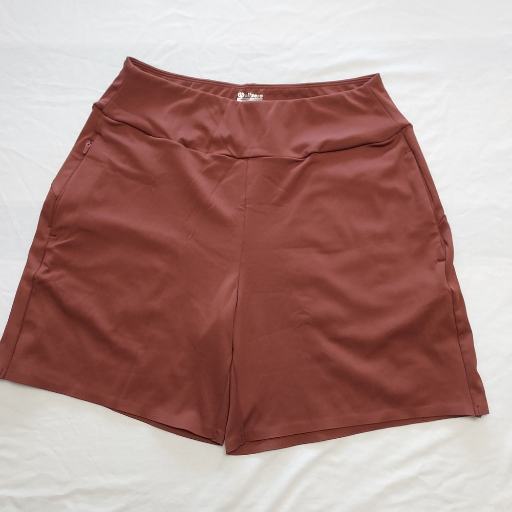 Allzero Womens High Waisted Athletic Shorts Mahogany Brown Pockets Med Yoga Bike